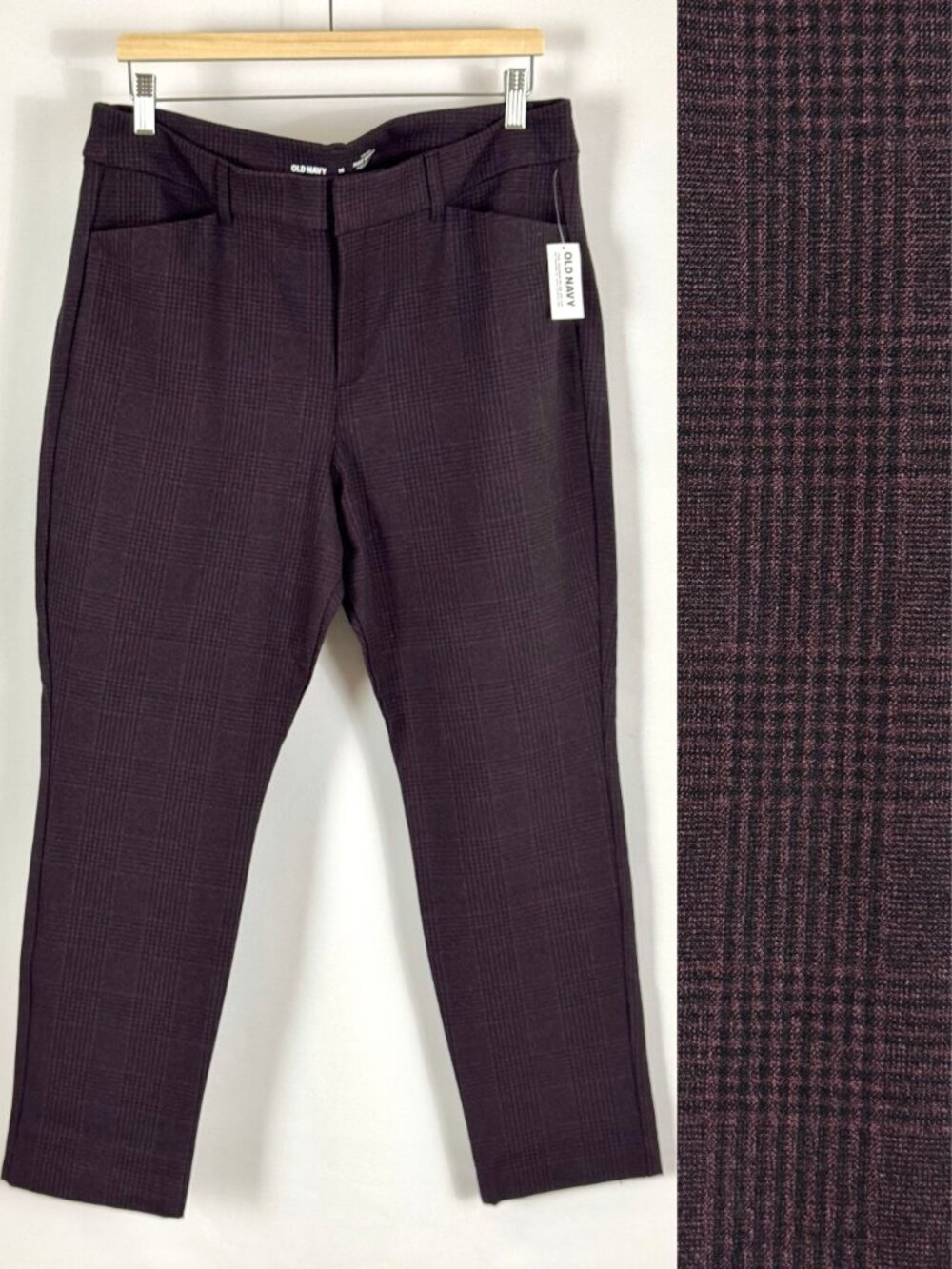 Old Navy Burgundy Plaid High Rise Ankle Pixie Skinny Pants Black Career Office